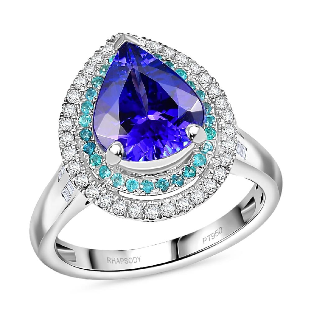 shop lc Rhapsody 950 Platinum AAAA Tanzanite Paraiba Tourmaline and Diamond (E-F VS2) (0.51 cts) Ring (9.60 g) 4.50 ctw