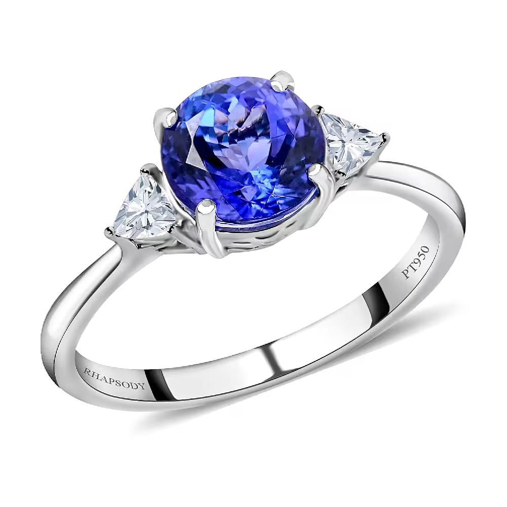 shop lc Rhapsody 950 Platinum AAAA Tanzanite Ring E-F VS Diamond Accent Ring Certified & Appraised Tanzanite Ring Trilogy Ring 950 Platinum Ring Trilogy Engagement Ring 2.10 ctw