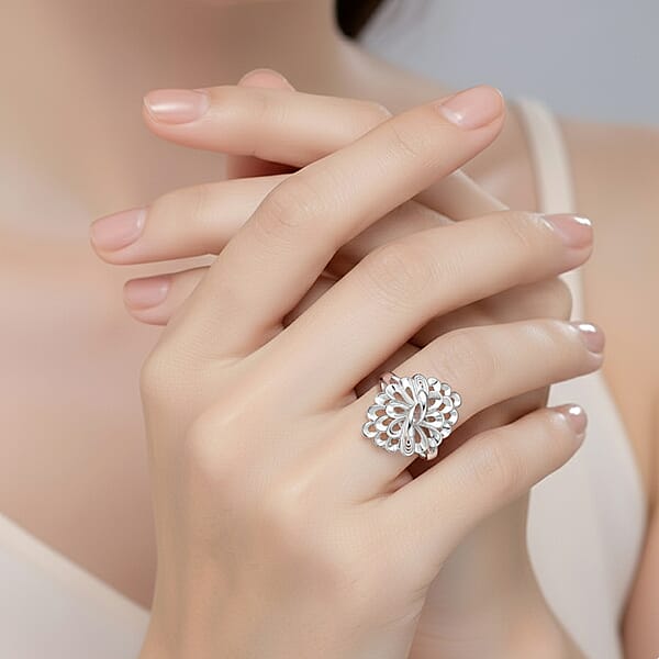 Shop Lc Rhapsody 950 Platinum Peacock Feather Ring 6 Grams