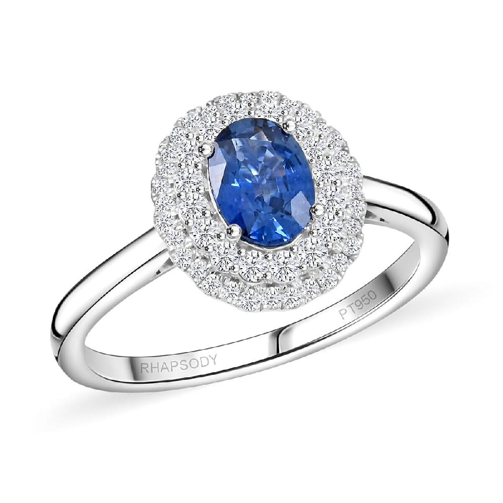 shop lc Rhapsody AAAA Andranondambo Blue Sapphire and E-F VS Diamond 1.45 ctw Double Halo Ring in 950 Platinum 6.20 Grams