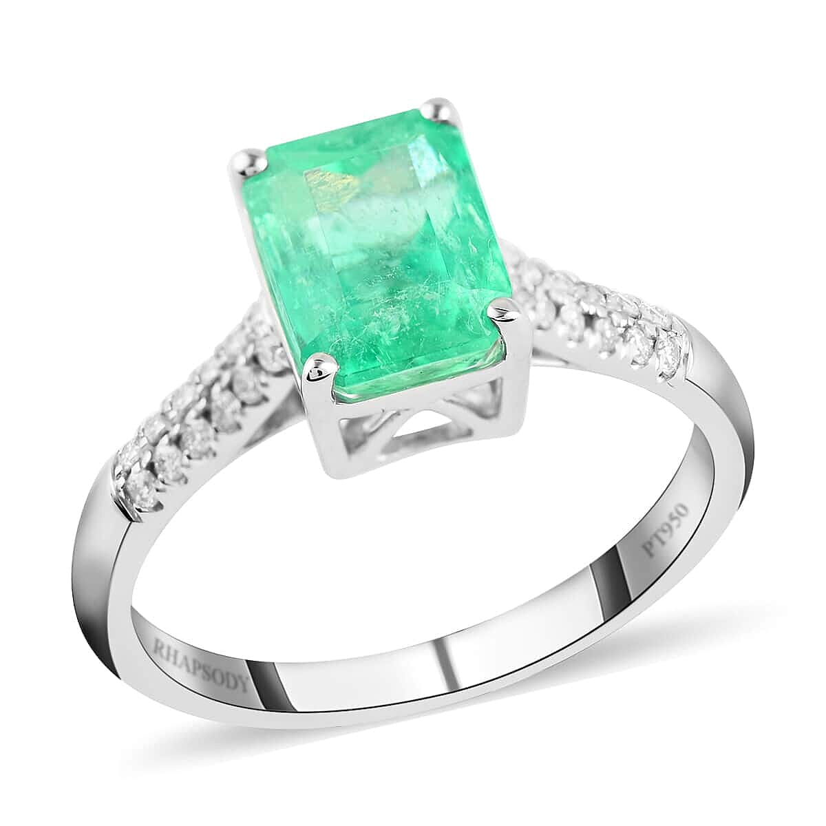 shop lc Rhapsody AAAA Boyaca Colombian Emerald and E-F VS Diamond 3.00 ctw Ring in 950 Platinum