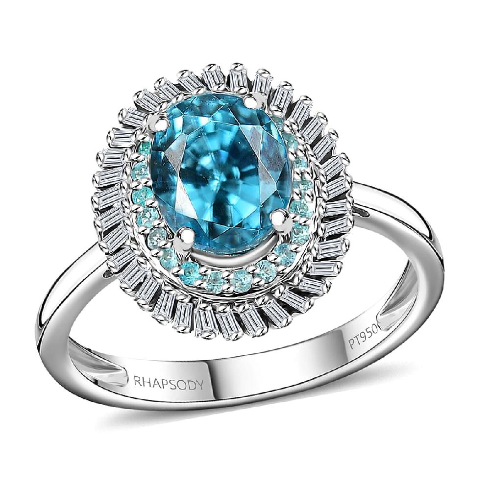 shop lc Rhapsody AAAA Cambodian Blue Zircon Paraiba Tourmaline and E-F VS Diamond 4.36 ctw Double Halo Ring in 950 Platinum