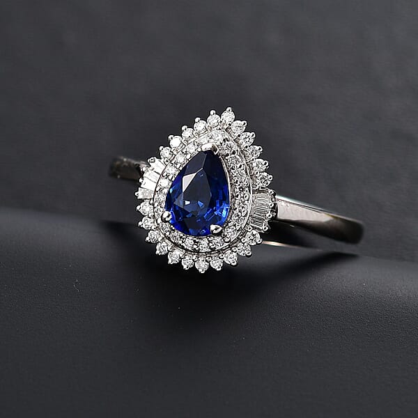 Shop Lc Rhapsody AAAA Ceylon Blue Sapphire And Diamond E-F VS 1.25 Ctw Ring In 950 Platinum 4.30 Grams