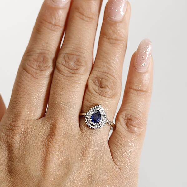 Shop Lc Rhapsody AAAA Ceylon Blue Sapphire And Diamond E-F VS 1.25 Ctw Ring In 950 Platinum 4.30 Grams