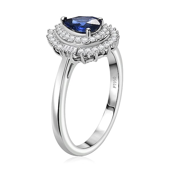 Shop Lc Rhapsody AAAA Ceylon Blue Sapphire And Diamond E-F VS 1.25 Ctw Ring In 950 Platinum 4.30 Grams