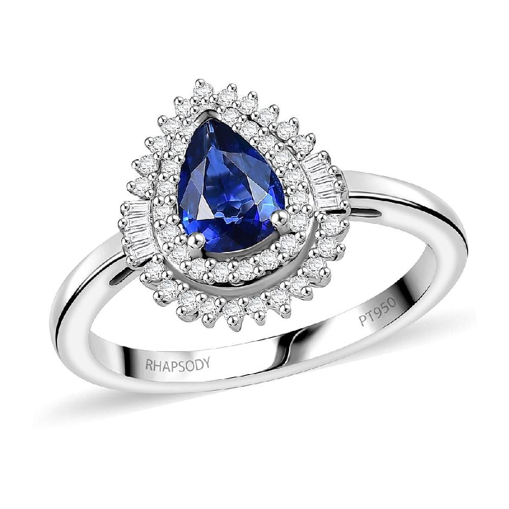 shop lc Rhapsody AAAA Ceylon Blue Sapphire and Diamond E-F VS 1.25 ctw Ring in 950 Platinum 4.30 Grams