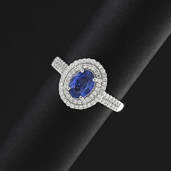 Shop Lc Rhapsody AAAA Ceylon Blue Sapphire And E-F VS Diamond 1.40 Ctw Ring In 950 Platinum 5.15 Grams