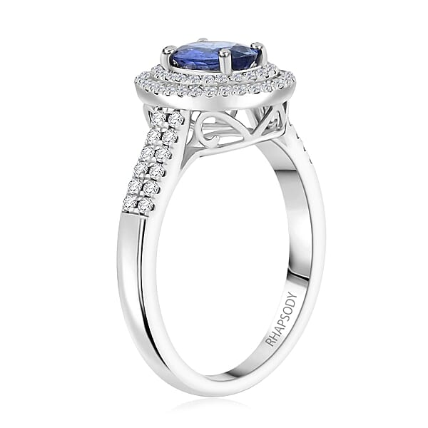 Shop Lc Rhapsody AAAA Ceylon Blue Sapphire And E-F VS Diamond 1.40 Ctw Ring In 950 Platinum 5.15 Grams
