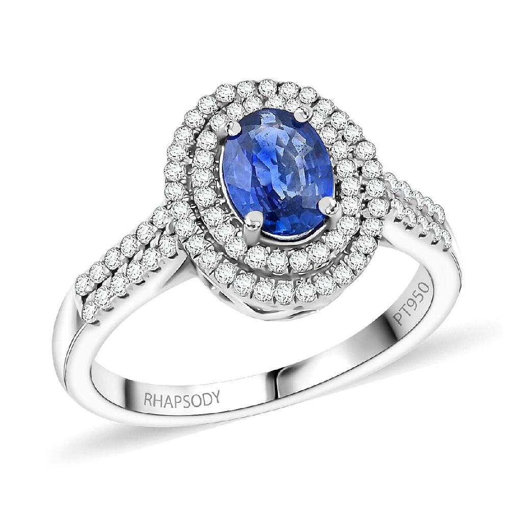 shop lc Rhapsody AAAA Ceylon Blue Sapphire and E-F VS Diamond 1.40 ctw Ring in 950 Platinum 5.15 Grams