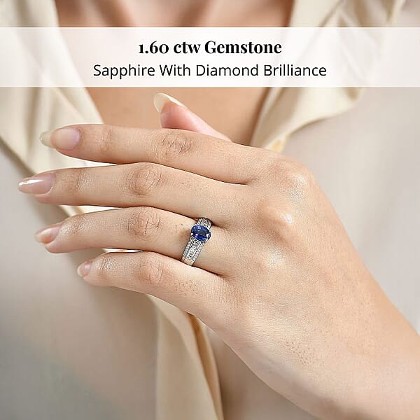 Shop Lc Rhapsody AAAA Ceylon Blue Sapphire Diamond Line Ring In 950 Platinum 1.60 Ctw