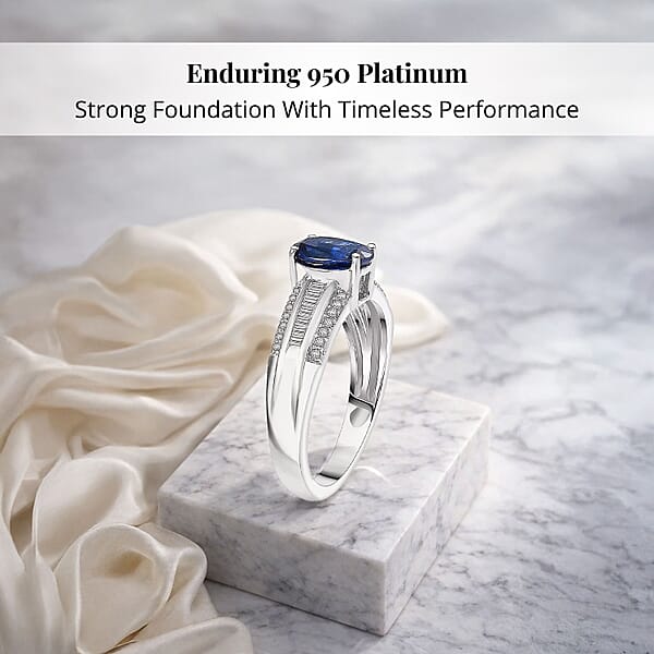 Shop Lc Rhapsody AAAA Ceylon Blue Sapphire Diamond Line Ring In 950 Platinum 1.60 Ctw