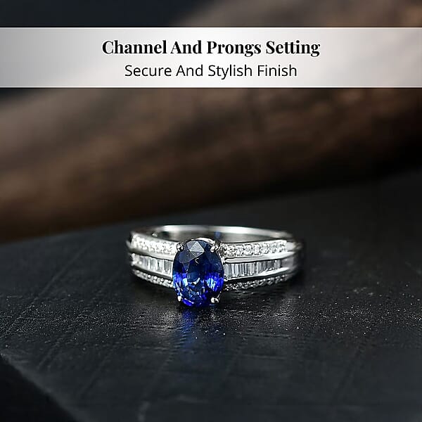 Shop Lc Rhapsody AAAA Ceylon Blue Sapphire Diamond Line Ring In 950 Platinum 1.60 Ctw
