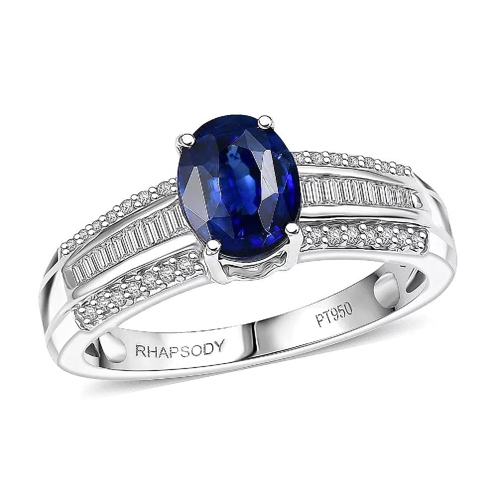 shop lc Rhapsody AAAA Ceylon Blue Sapphire Diamond Line Ring in 950 Platinum 1.60 ctw