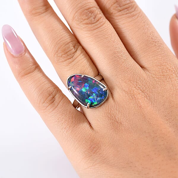 Shop Lc Rhapsody AAAA Elysian Opal Triplet 9.40 Ctw Solitaire Ring In 950 Platinum