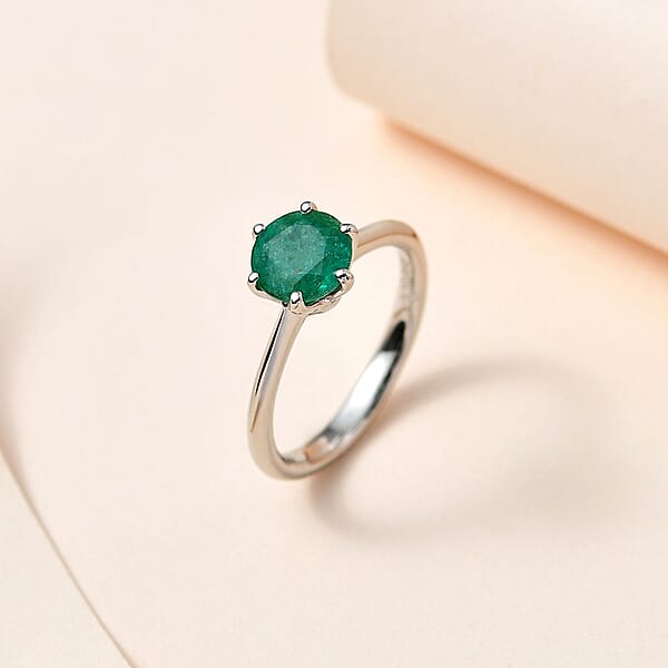 Shop Lc Rhapsody AAAA Kagem Zambian Emerald 1.25 Ctw Solitaire Ring In 950 Platinum 4.25 Grams