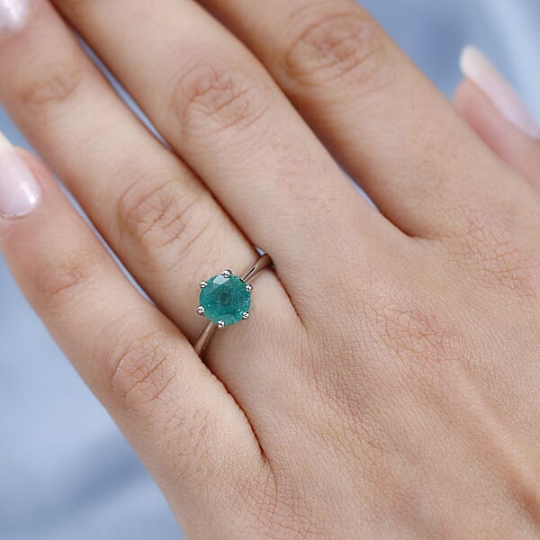 Shop Lc Rhapsody AAAA Kagem Zambian Emerald 1.25 Ctw Solitaire Ring In 950 Platinum 4.25 Grams
