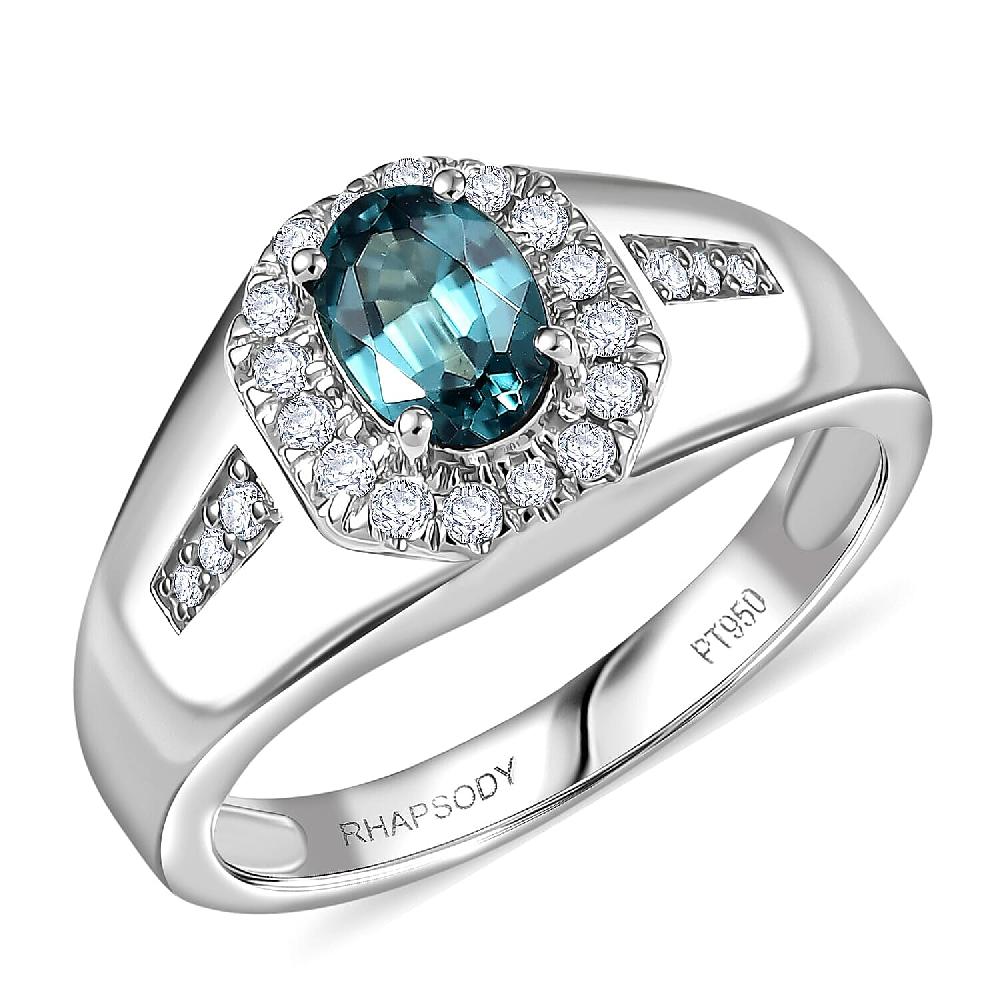 shop lc Rhapsody AAAA Lagoon Tourmaline Diamond Heart Men's Ring in 950 Platinum 1.35 ctw