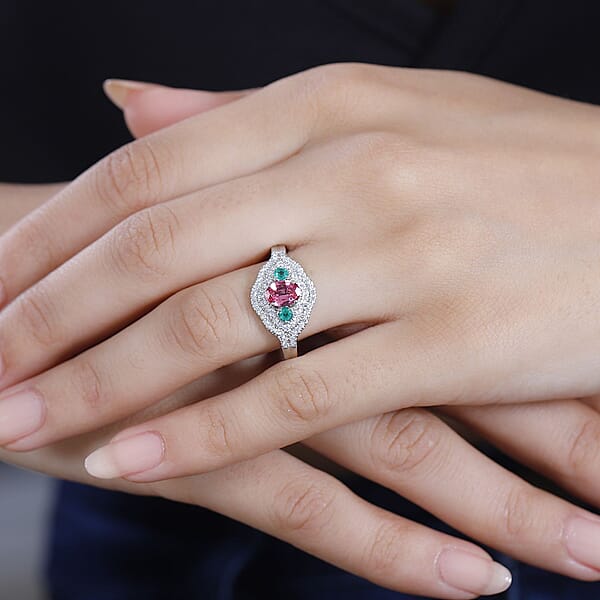 Shop Lc Rhapsody AAAA Mahenge Spinel Boyaca Colombian Emerald And E-F VS Diamond 1.20 Ctw Eternal Love Ring In 950 Platinum 6.50 Grams
