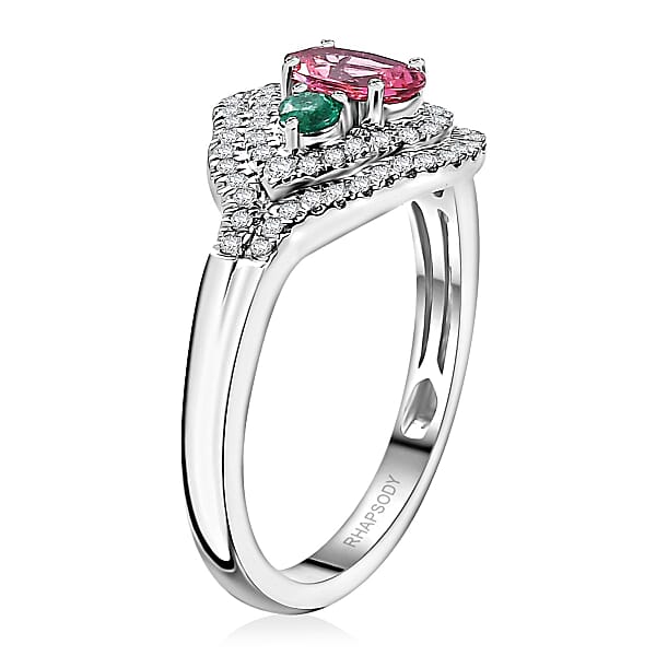 Shop Lc Rhapsody AAAA Mahenge Spinel Boyaca Colombian Emerald And E-F VS Diamond 1.20 Ctw Eternal Love Ring In 950 Platinum 6.50 Grams