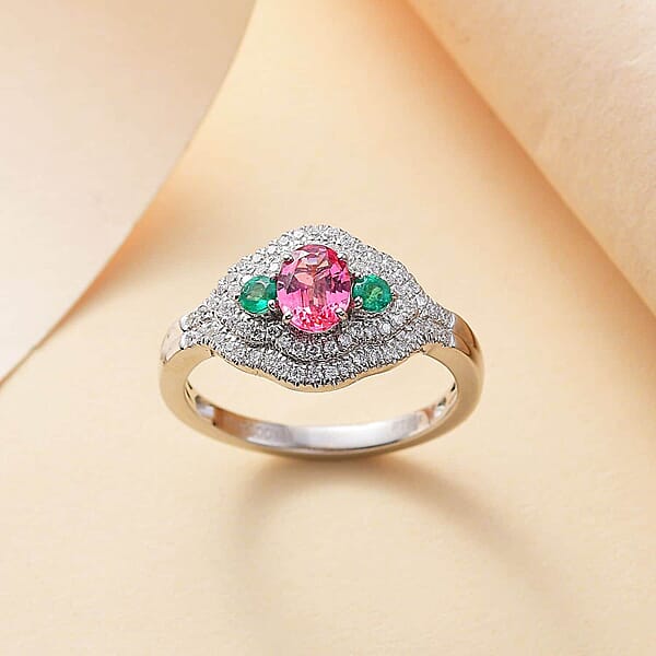 Shop Lc Rhapsody AAAA Mahenge Spinel Boyaca Colombian Emerald And E-F VS Diamond 1.20 Ctw Eternal Love Ring In 950 Platinum 6.50 Grams
