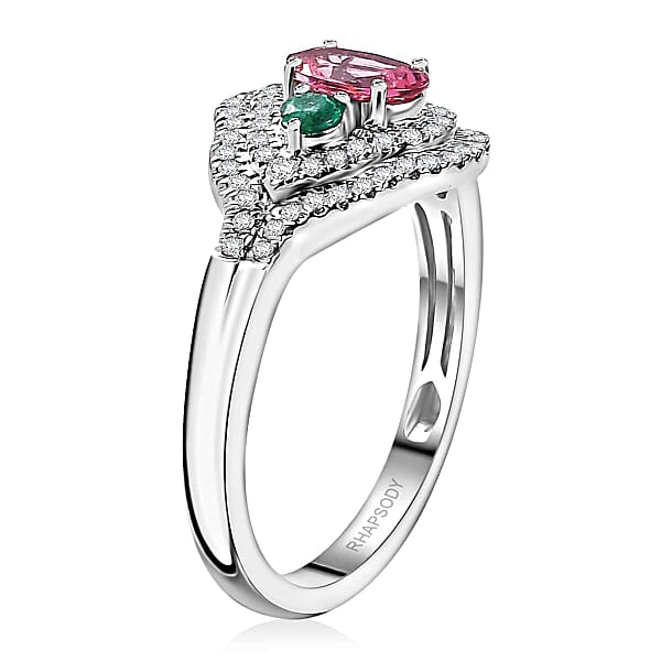 Shop Lc Rhapsody AAAA Mahenge Spinel Boyaca Colombian Emerald And E-F VS Diamond 1.20 Ctw Eternal Love Ring In 950 Platinum 6.50 Grams