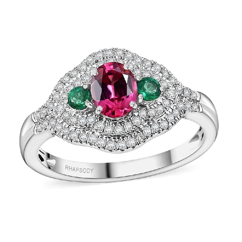 shop lc Rhapsody AAAA Mahenge Spinel Boyaca Colombian Emerald and E-F VS Diamond 1.20 ctw Eternal Love Ring in 950 Platinum 6.50 Grams