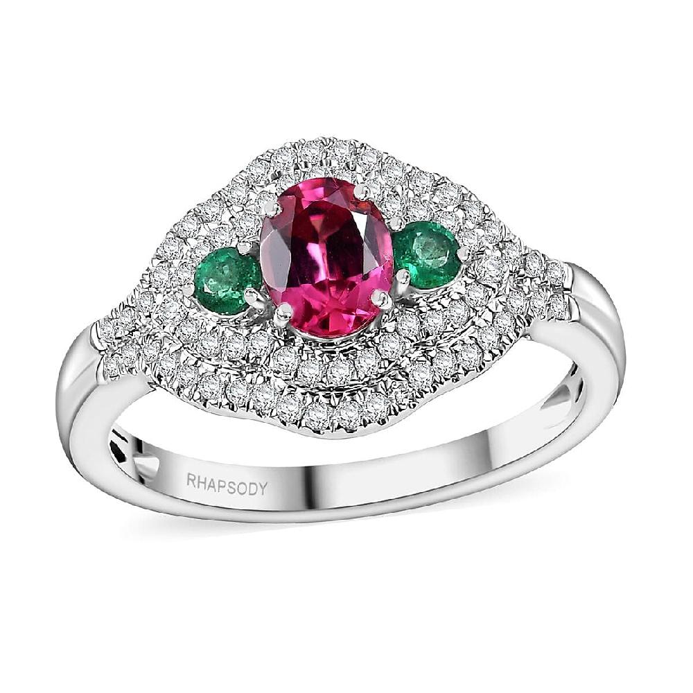 shop lc Rhapsody AAAA Mahenge Spinel Boyaca Colombian Emerald and E-F VS Diamond 1.20 ctw Eternal Love Ring in 950 Platinum 6.50 Grams