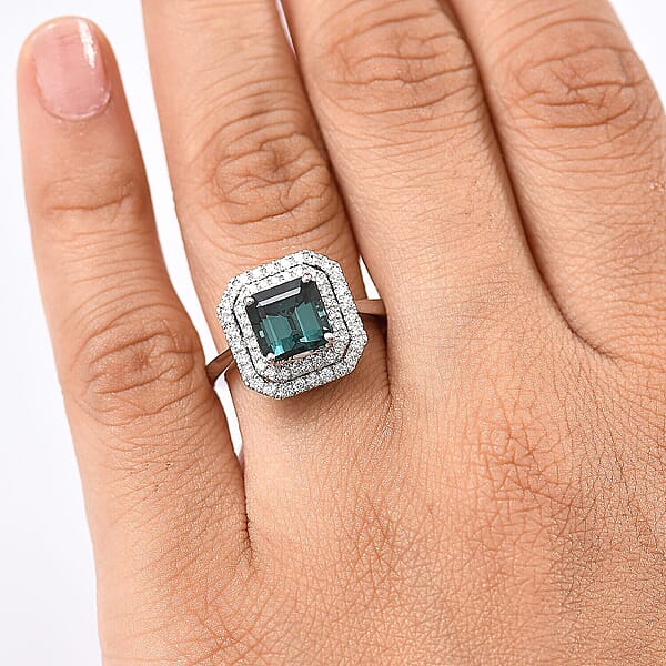 Shop Lc Rhapsody AAAA Monte Belo Indicolite And E-F VS Diamond 3.85 Ctw Ring In 950 Platinum 7.22 Grams