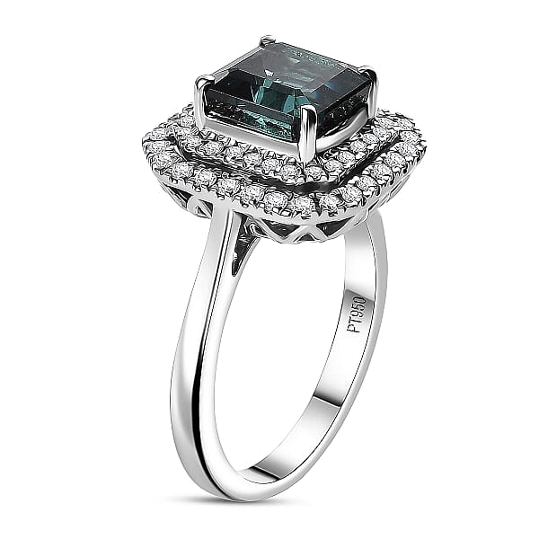 Shop Lc Rhapsody AAAA Monte Belo Indicolite And E-F VS Diamond 3.85 Ctw Ring In 950 Platinum 7.22 Grams