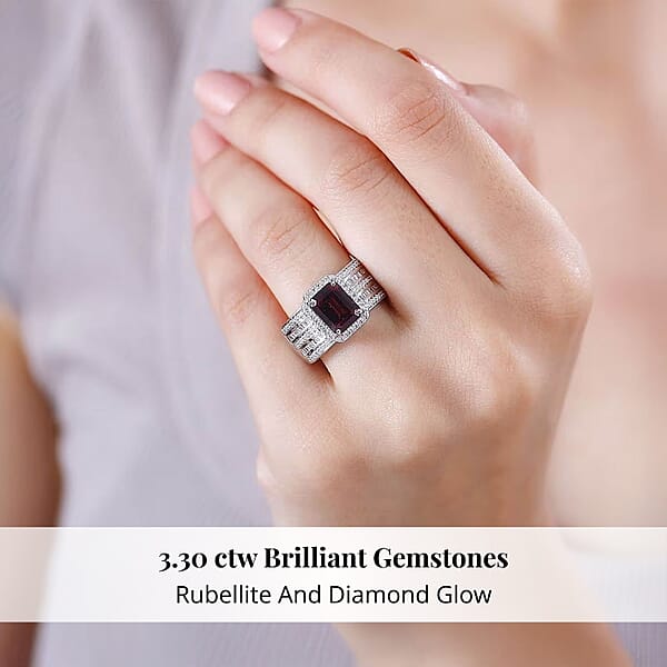 Shop Lc Rhapsody AAAA Ouro Fino Rubellite And E-F VS2 Diamond 3.30 Ctw Ring In 950 Platinum 10.70 Grams