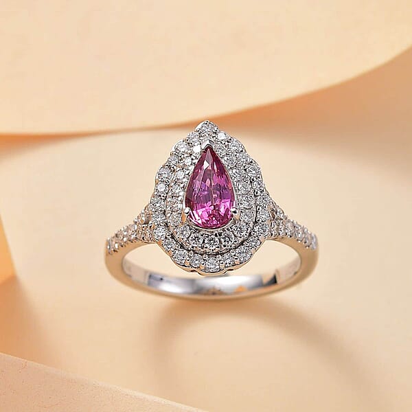 Shop Lc Rhapsody AAAA Padparadscha Sapphire And E-F VS2 Diamond 1.60 Ctw Ring In 950 Platinum 6.30 Grams