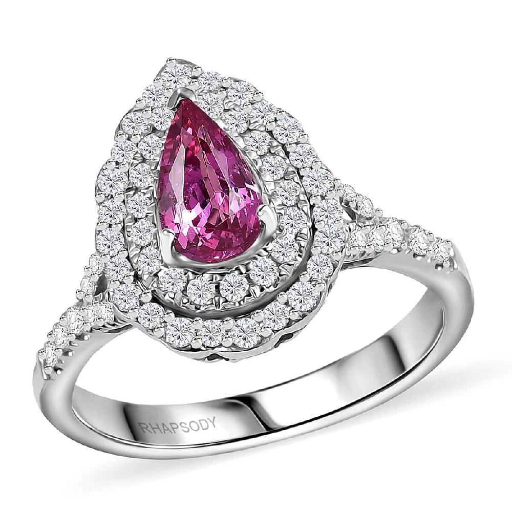 shop lc Rhapsody AAAA Padparadscha Sapphire and E-F VS2 Diamond 1.60 ctw Ring in 950 Platinum 6.30 Grams