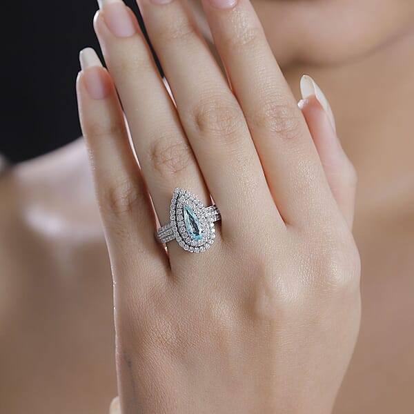 Shop Lc Rhapsody AAAA Paraiba Tourmaline And E-F VS Diamond 1.68 Ctw Ring In 950 Platinum 9.65 Grams With Free Paraiba Book