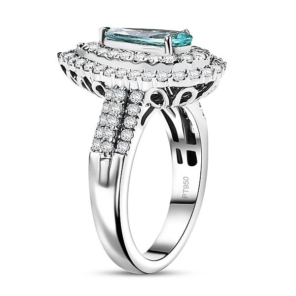 Shop Lc Rhapsody AAAA Paraiba Tourmaline And E-F VS Diamond 1.68 Ctw Ring In 950 Platinum 9.65 Grams With Free Paraiba Book