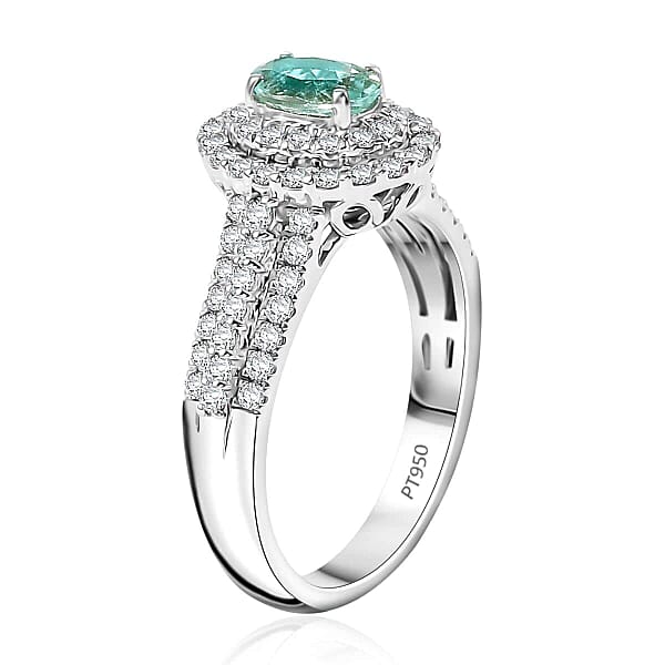 Shop Lc Rhapsody AAAA Paraiba Tourmaline And E-F VS Diamond 1.49 Ctw Ring In 950 Platinum 7.85 Grams With Free Paraiba Book