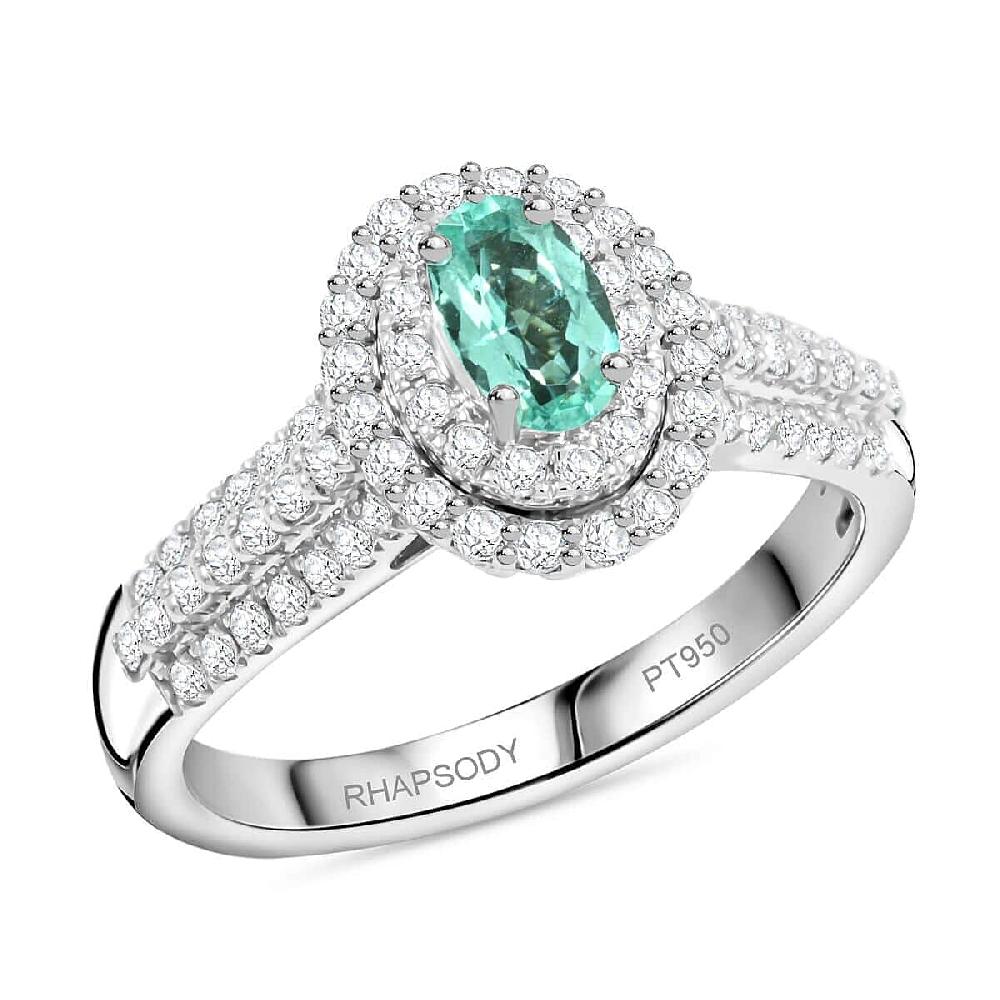 shop lc Rhapsody AAAA Paraiba Tourmaline and E-F VS Diamond 1.49 ctw Ring in 950 Platinum 7.85 Grams with Free Paraiba Book