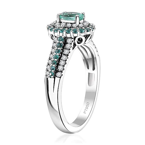 Shop Lc Rhapsody AAAA Paraiba Tourmaline And E-F VS Diamond 1.34 Ctw Ring In 950 Platinum 7.90 Grams