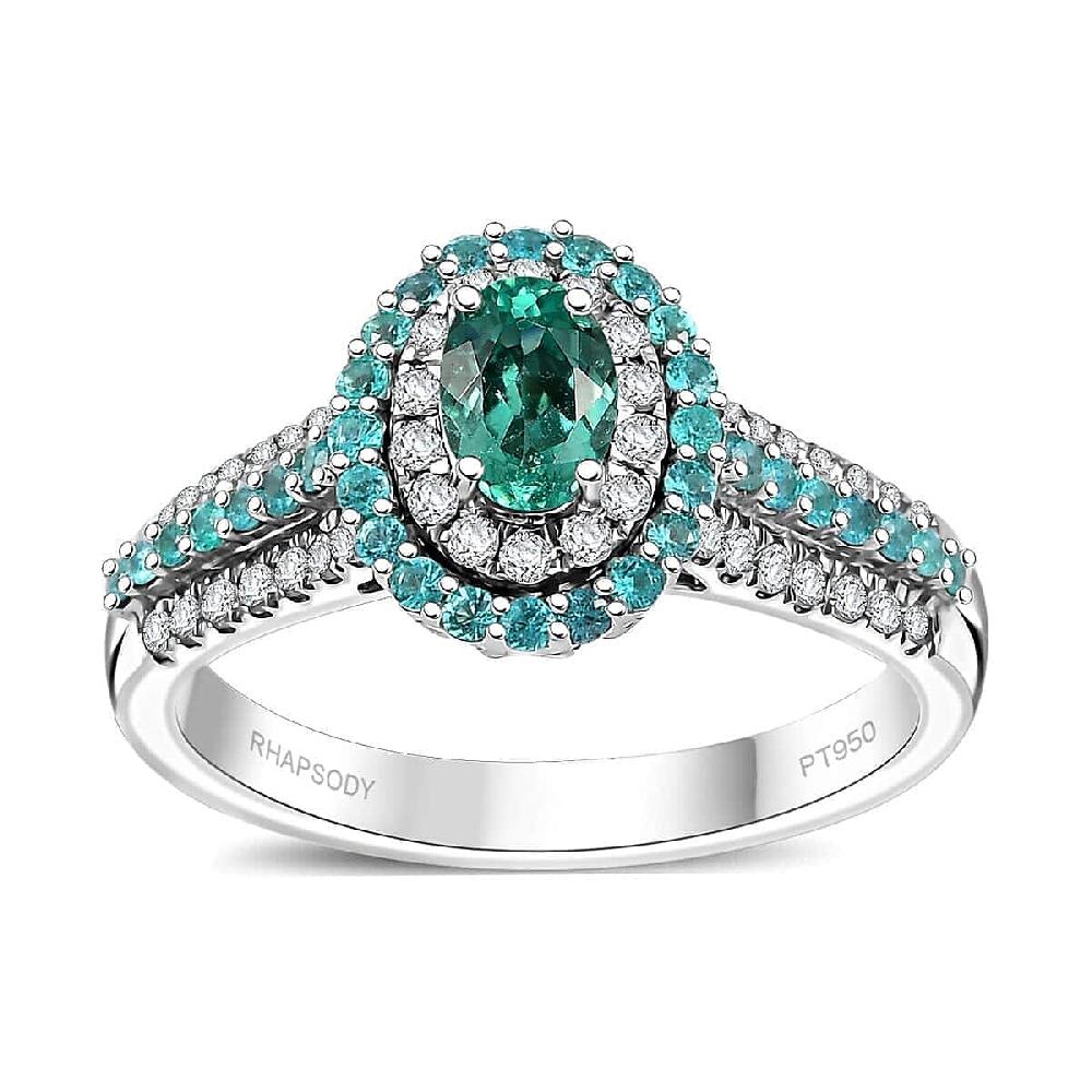 shop lc Rhapsody AAAA Paraiba Tourmaline and E-F VS Diamond 1.34 ctw Ring in 950 Platinum 7.90 Grams