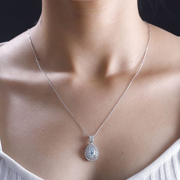 Shop Lc Rhapsody AAAA Paraiba Tourmaline And E-F VS Diamond 1.64 Ctw Pendant Necklace In 950 Platinum 5.01 Grams 18 Inches