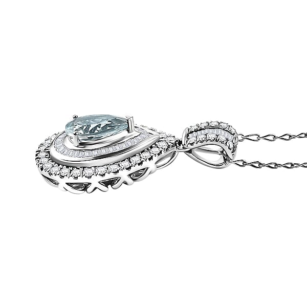 Shop Lc Rhapsody AAAA Paraiba Tourmaline And E-F VS Diamond 1.64 Ctw Pendant Necklace In 950 Platinum 5.01 Grams 18 Inches