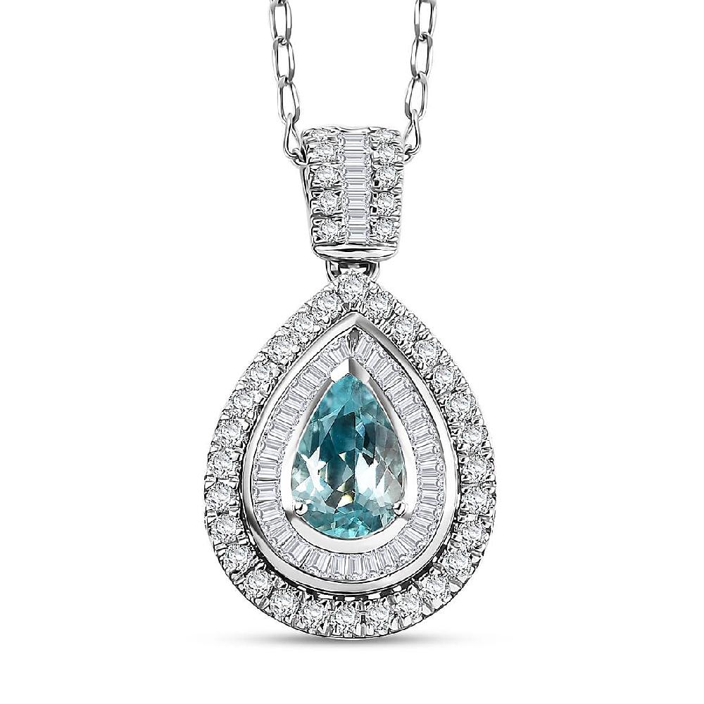 shop lc Rhapsody AAAA Paraiba Tourmaline and E-F VS Diamond 1.64 ctw Pendant Necklace in 950 Platinum 5.01 Grams 18 Inches