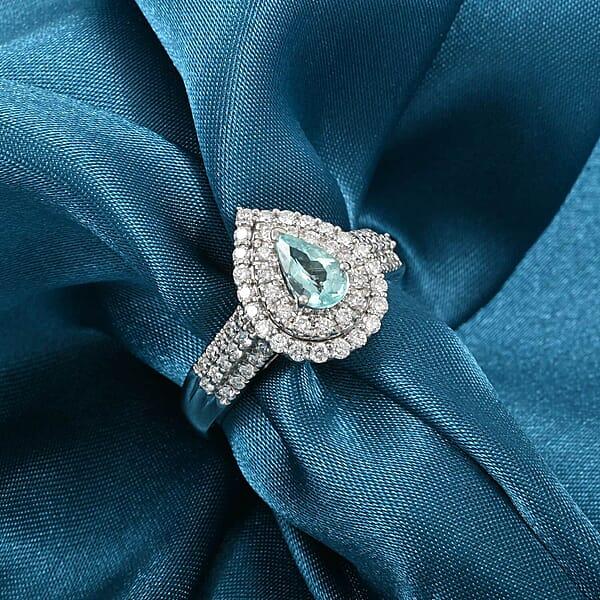 Shop Lc Rhapsody AAAA Paraiba Tourmaline And E-F VS Diamond 1.68 Ctw Ring In 950 Platinum 9.65 Grams