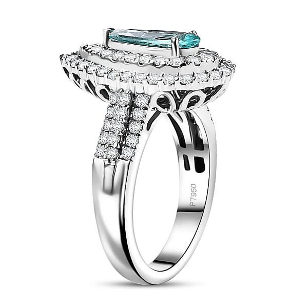 Shop Lc Rhapsody AAAA Paraiba Tourmaline And E-F VS Diamond 1.68 Ctw Ring In 950 Platinum 9.65 Grams