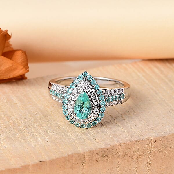 Shop Lc Rhapsody AAAA Paraiba Tourmaline And E-F VS Diamond 2.07 Ctw Ring In 950 Platinum 7.90 Grams