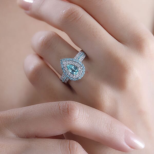 Shop Lc Rhapsody AAAA Paraiba Tourmaline And E-F VS Diamond 2.07 Ctw Ring In 950 Platinum 7.90 Grams
