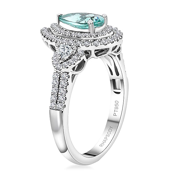 Shop Lc Rhapsody AAAA Paraiba Tourmaline And E-F VS Diamond 2.07 Ctw Ring In 950 Platinum 7.90 Grams