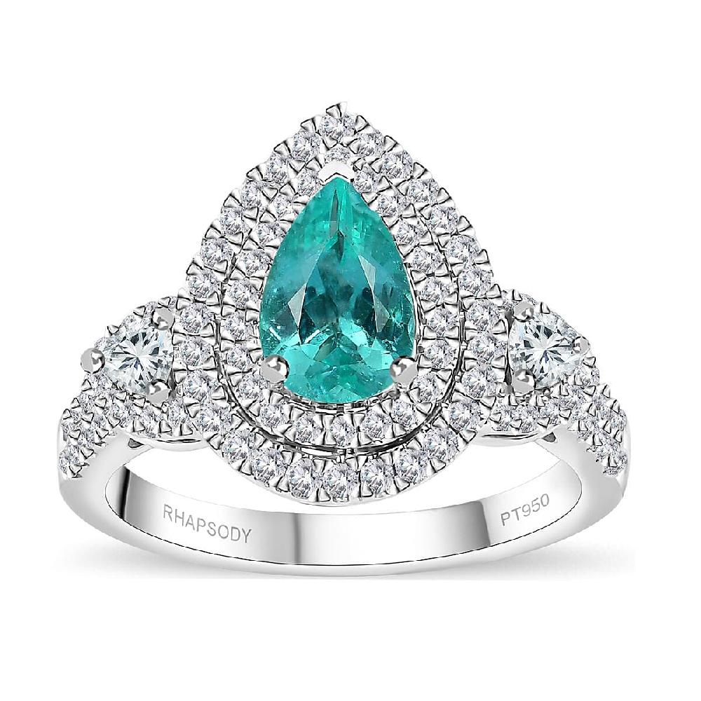 shop lc Rhapsody AAAA Paraiba Tourmaline and E-F VS Diamond 2.07 ctw Ring in 950 Platinum 7.90 Grams