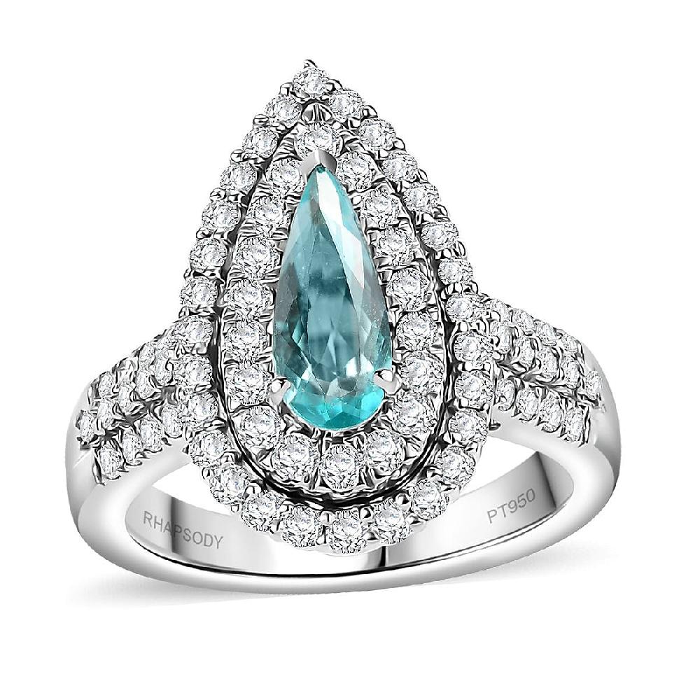 shop lc Rhapsody AAAA Paraiba Tourmaline and E-F VS Diamond 1.68 ctw Ring in 950 Platinum 9.65 Grams with Free Paraiba Book