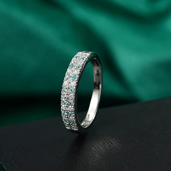 Shop Lc Rhapsody AAAA Paraiba Tourmaline And E-F VS2 Diamond 0.40 Ctw Blue Veil Ring In 950 Platinum 5.20 Grams