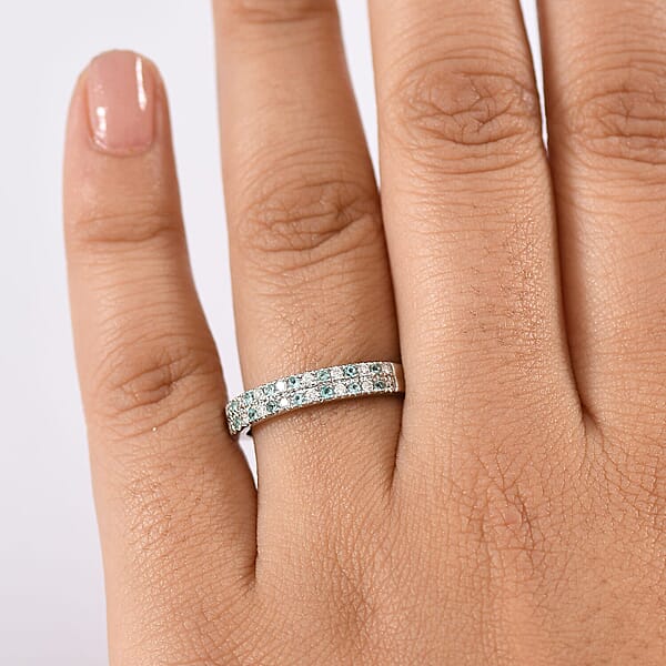 Shop Lc Rhapsody AAAA Paraiba Tourmaline And E-F VS2 Diamond 0.40 Ctw Blue Veil Ring In 950 Platinum 5.20 Grams